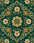 Intricate Floral Filigree Dark Teal Design Rug