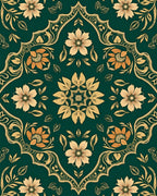 Intricate Floral Filigree Dark Teal Design Rug