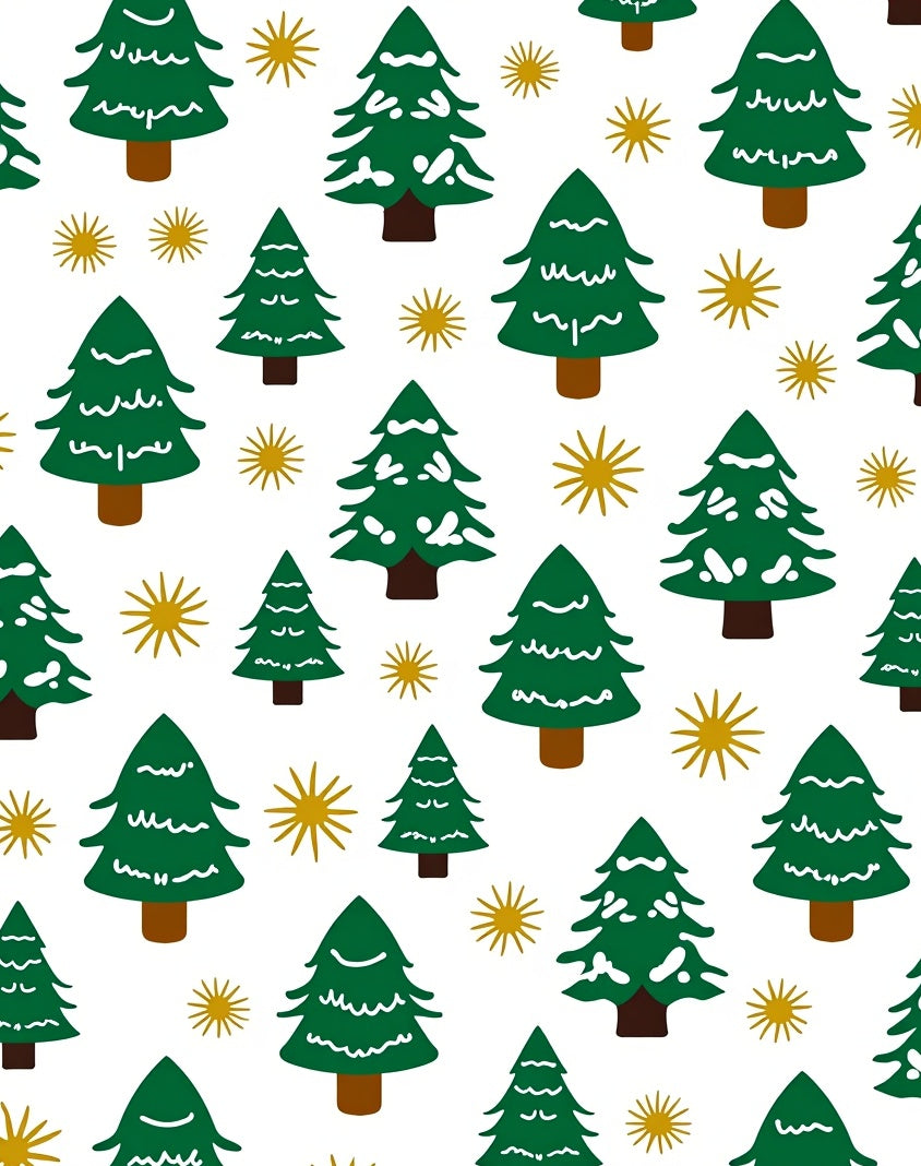 Green Pine Trees Festive Gold Stars Rug