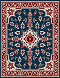 Deep Blue Red Floral Medallion Rug
