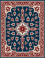 Deep Blue Red Floral Medallion Rug