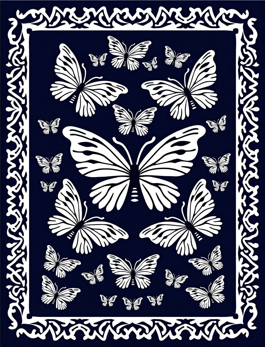 Monarch Butterfly Patterned Border Design Rug