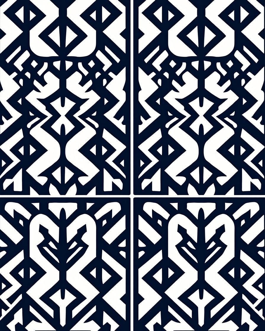 Black White Tribal Geometric Pattern Rug