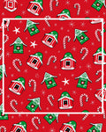Holiday House and Candy Cane Pattern Rug