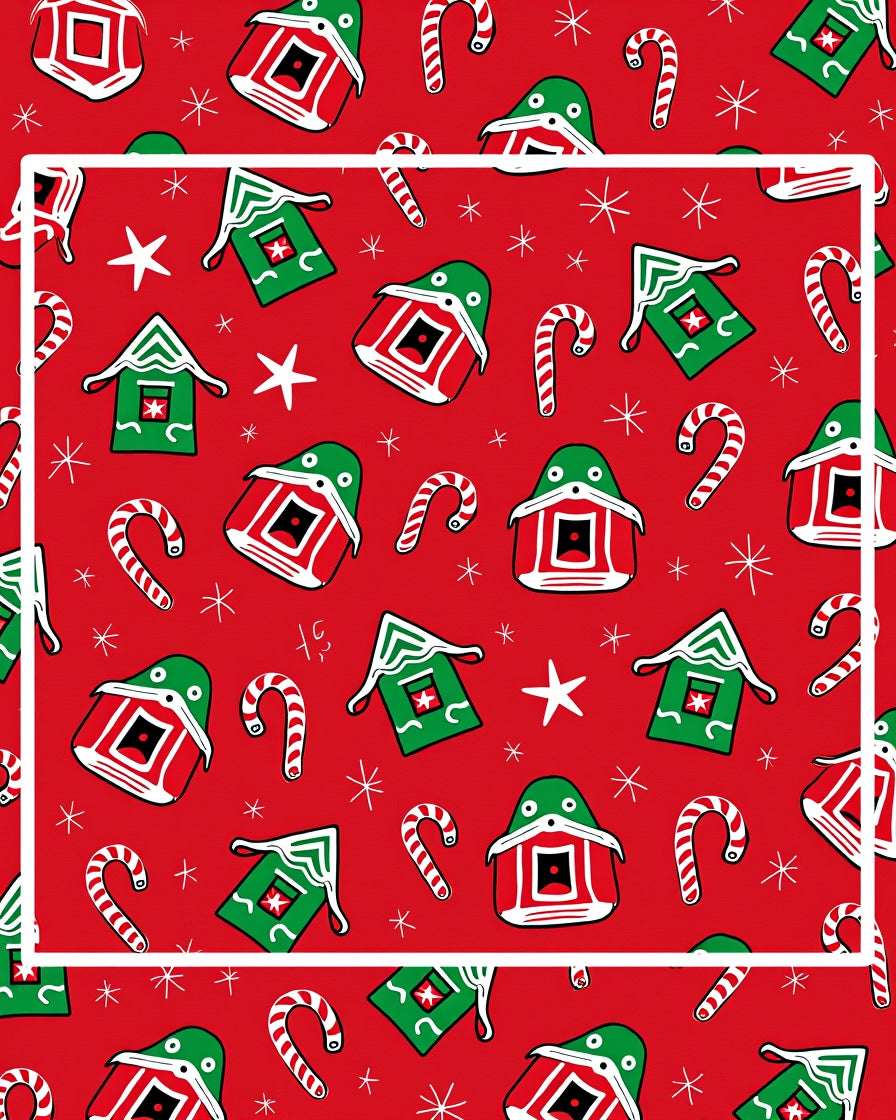 Holiday House and Candy Cane Pattern Rug