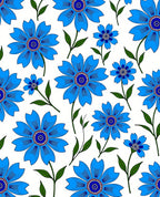 Bright Blue Daisy Floral Tile Rug