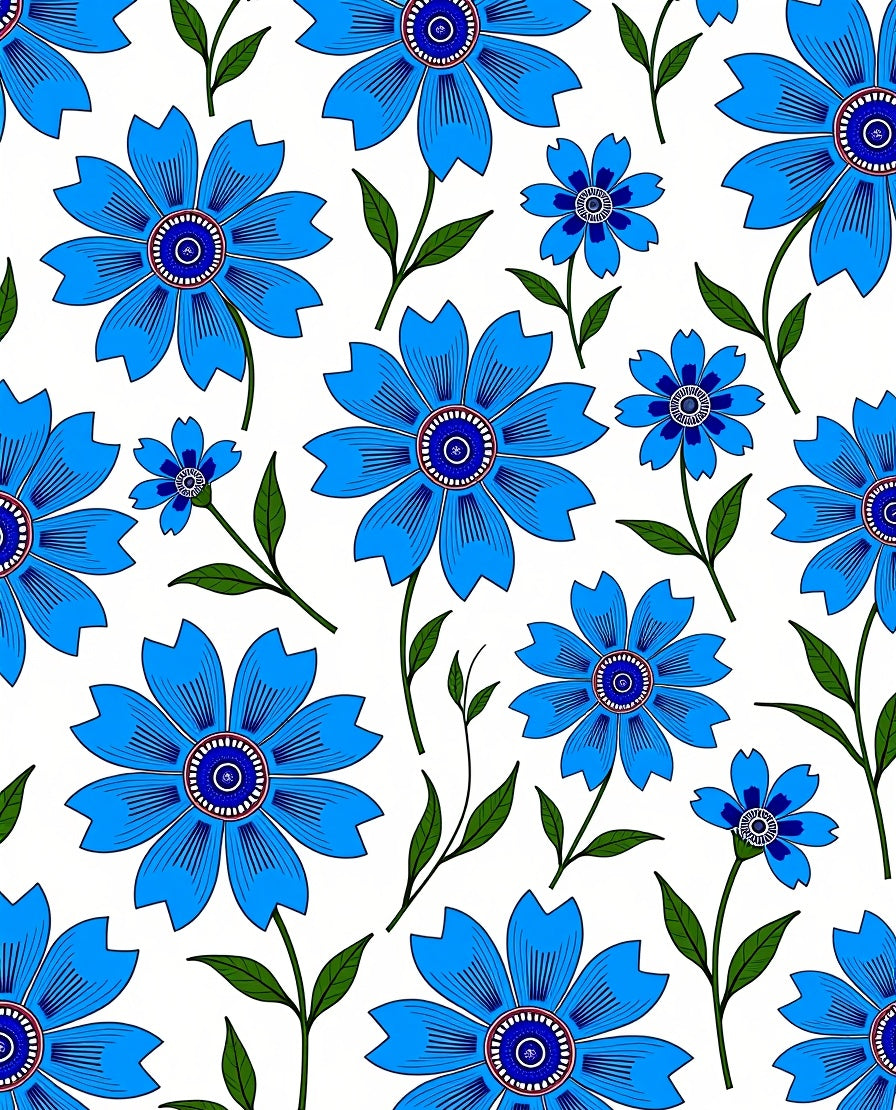 Bright Blue Daisy Floral Tile Rug