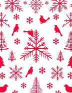 Red Birds Snowflakes and Pines Rug