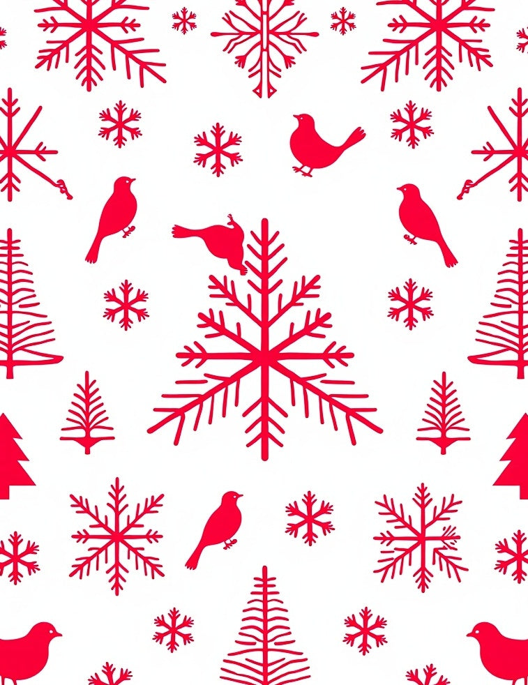 Red Birds Snowflakes and Pines Rug