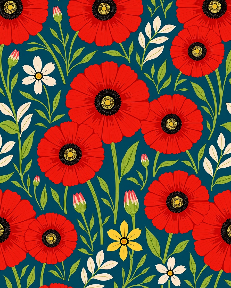 Bold Red Poppy Floral Pattern Rug