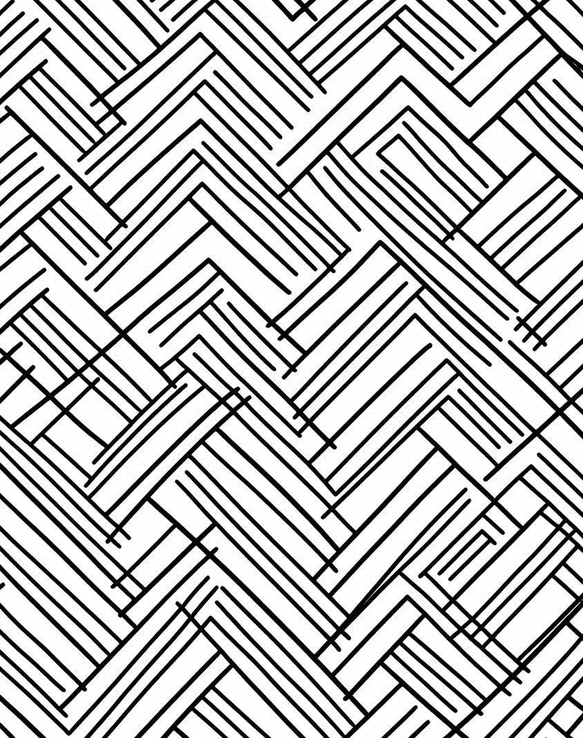 Bold Black White Line Art Pattern Rug