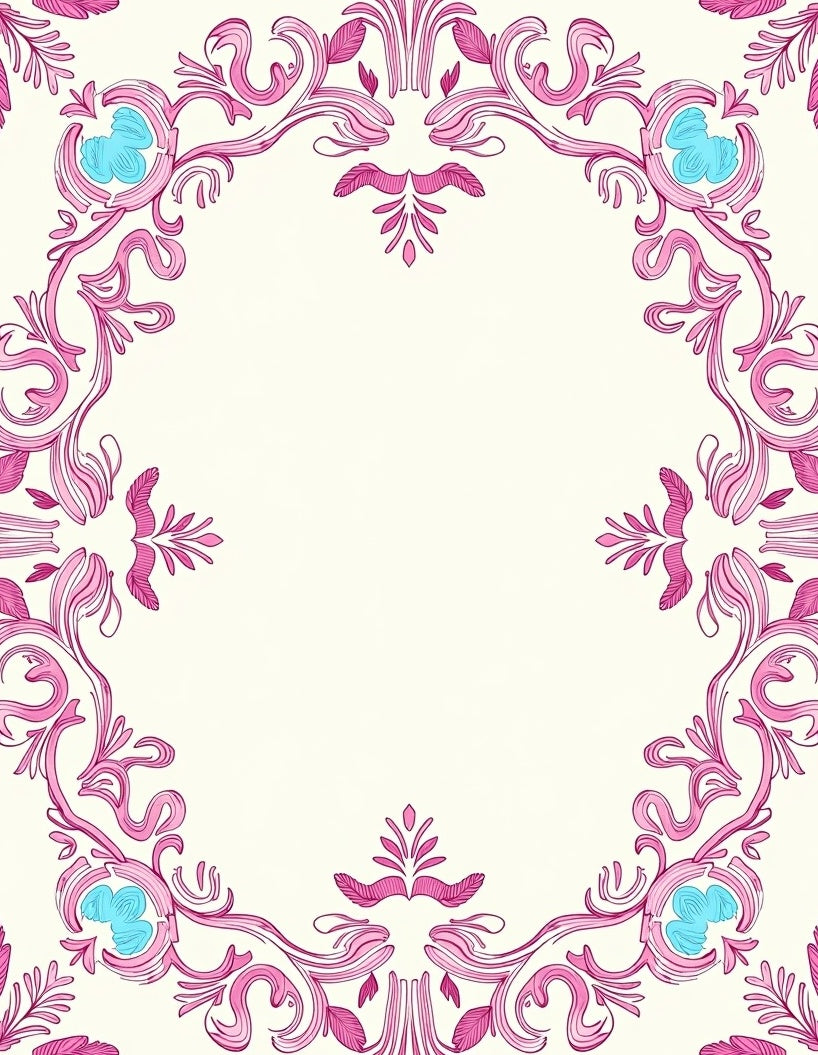 Ornate Floral Vine Pink Pattern Rug