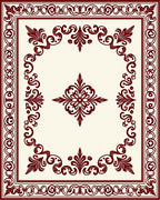 Ornate Dark Red Floral Border Design Rug