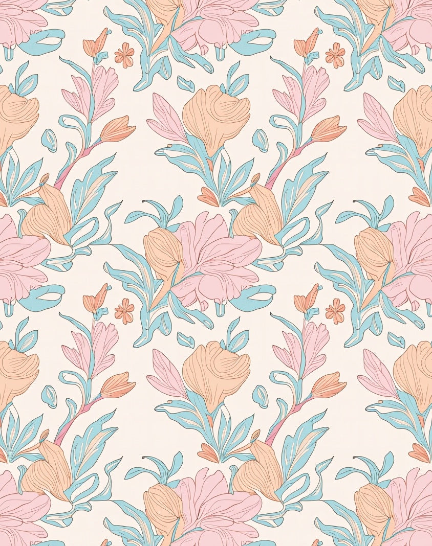 Pastel Floral Vine Pattern Rug