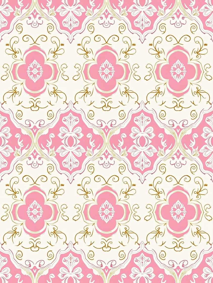 Pink Floral Swirl Pattern Rug