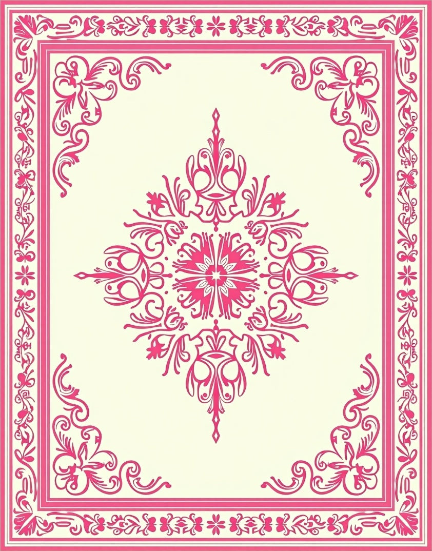 Ornate Floral Scrollwork In Pink Rug