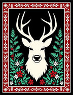 White Stag Red Floral Border Rug