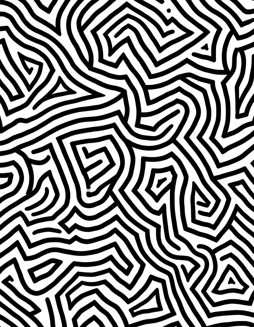 Abstract Black White Labyrinth Pattern Rug