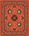 Ornate Coral And Brown Floral Rug