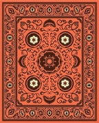 Ornate Coral And Brown Floral Rug