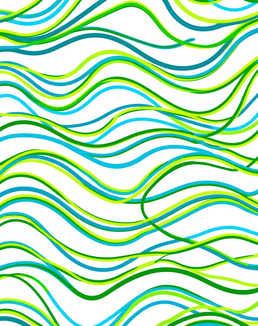Vibrant Blue Green Wavy Lines Rug