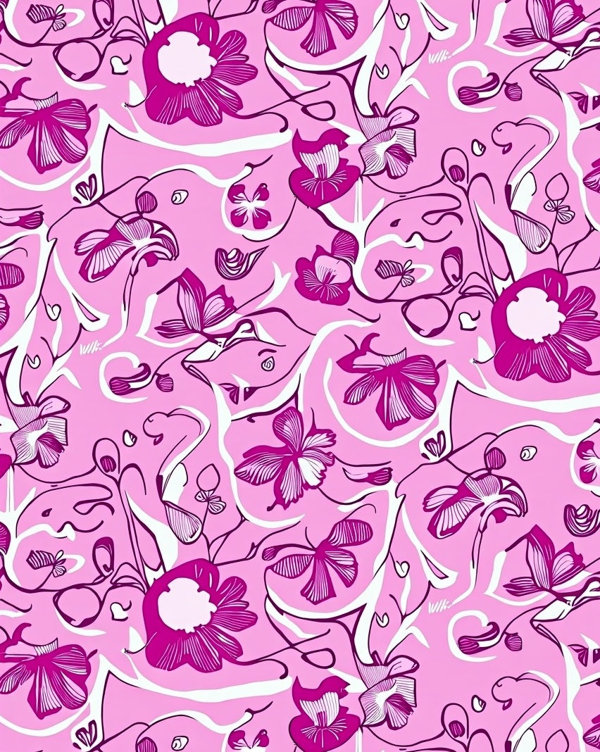 Fuchsia Floral Swirl Pattern Rug