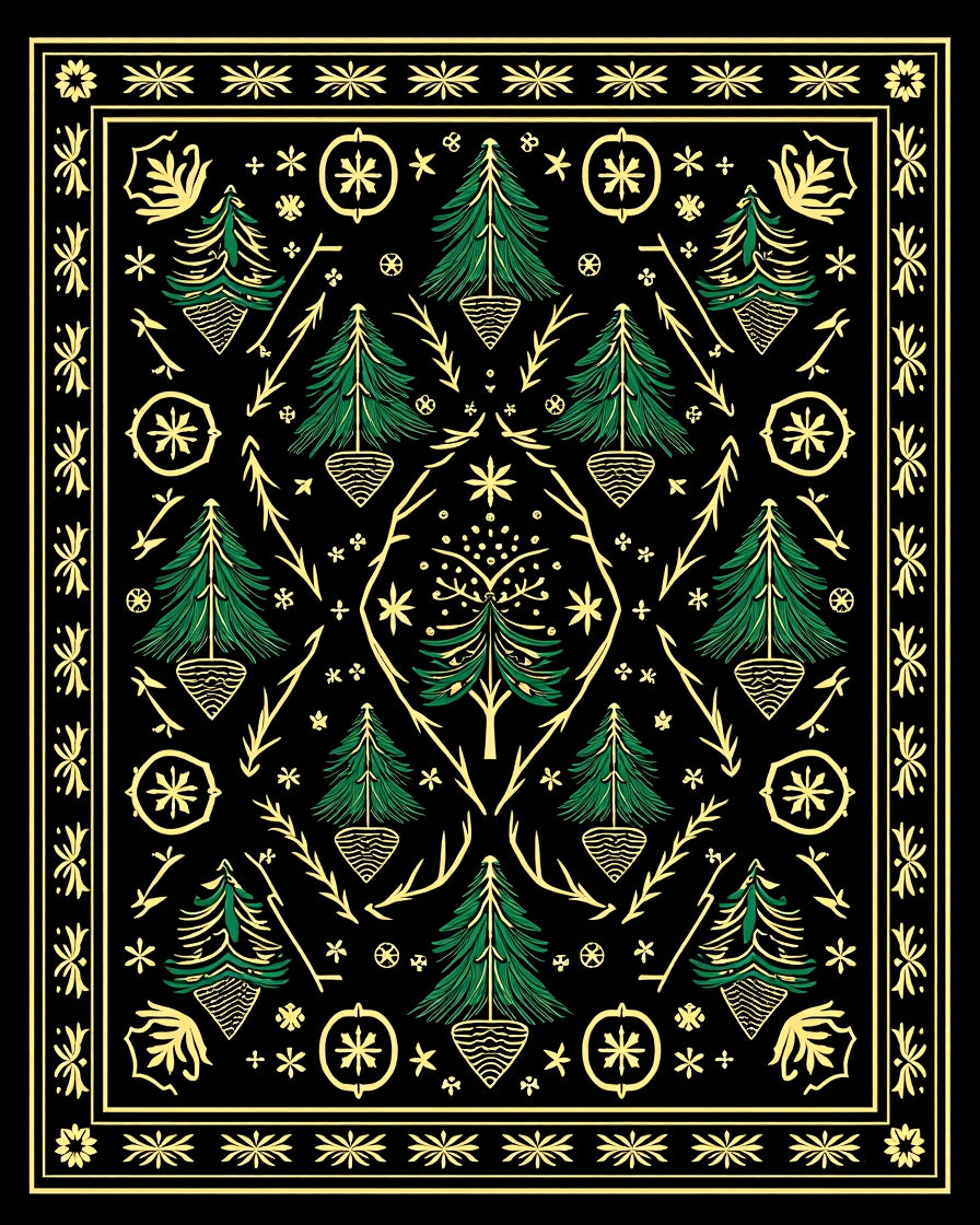 Forest Green Pine Tree Symmetry Rug