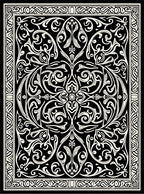 Intricate Black Cream Scrollwork Pattern Rug