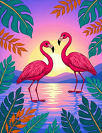 Tropical Flamingo Sunset Paradise Rug