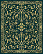 Deep Teal Gold Floral Mandala Rug