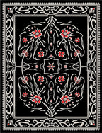 Black Art Nouveau Floral Design Rug