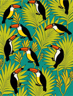 Tropical Toucan Foliage Pattern Rug
