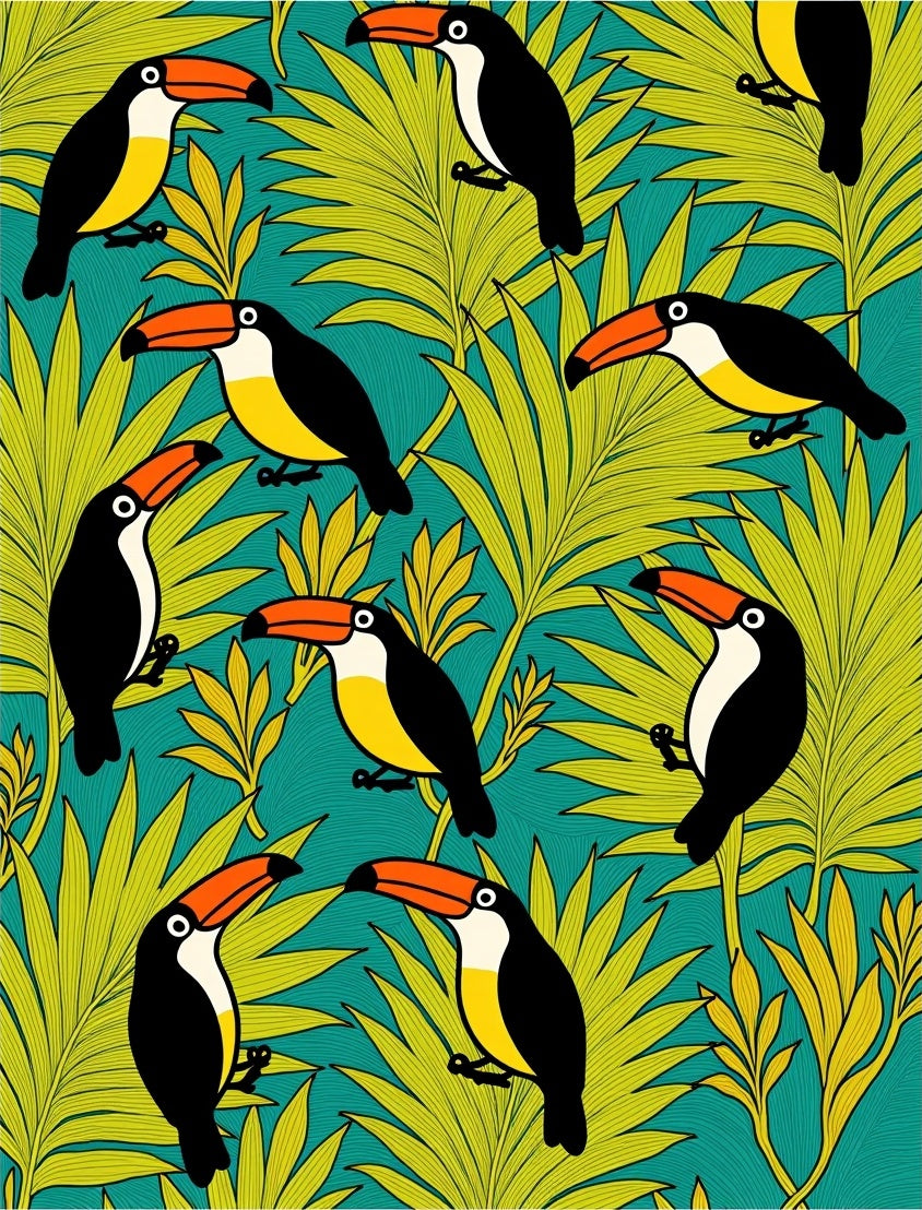 Tropical Toucan Foliage Pattern Rug
