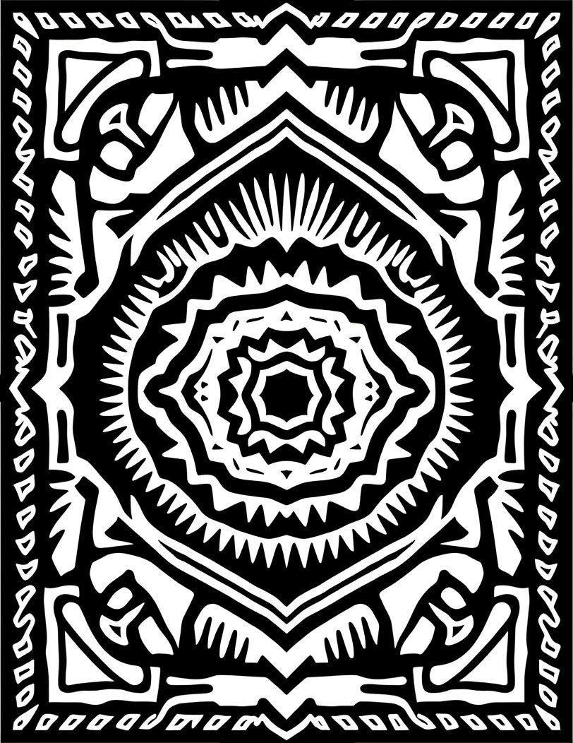Intricate Black White Mandala Design Rug