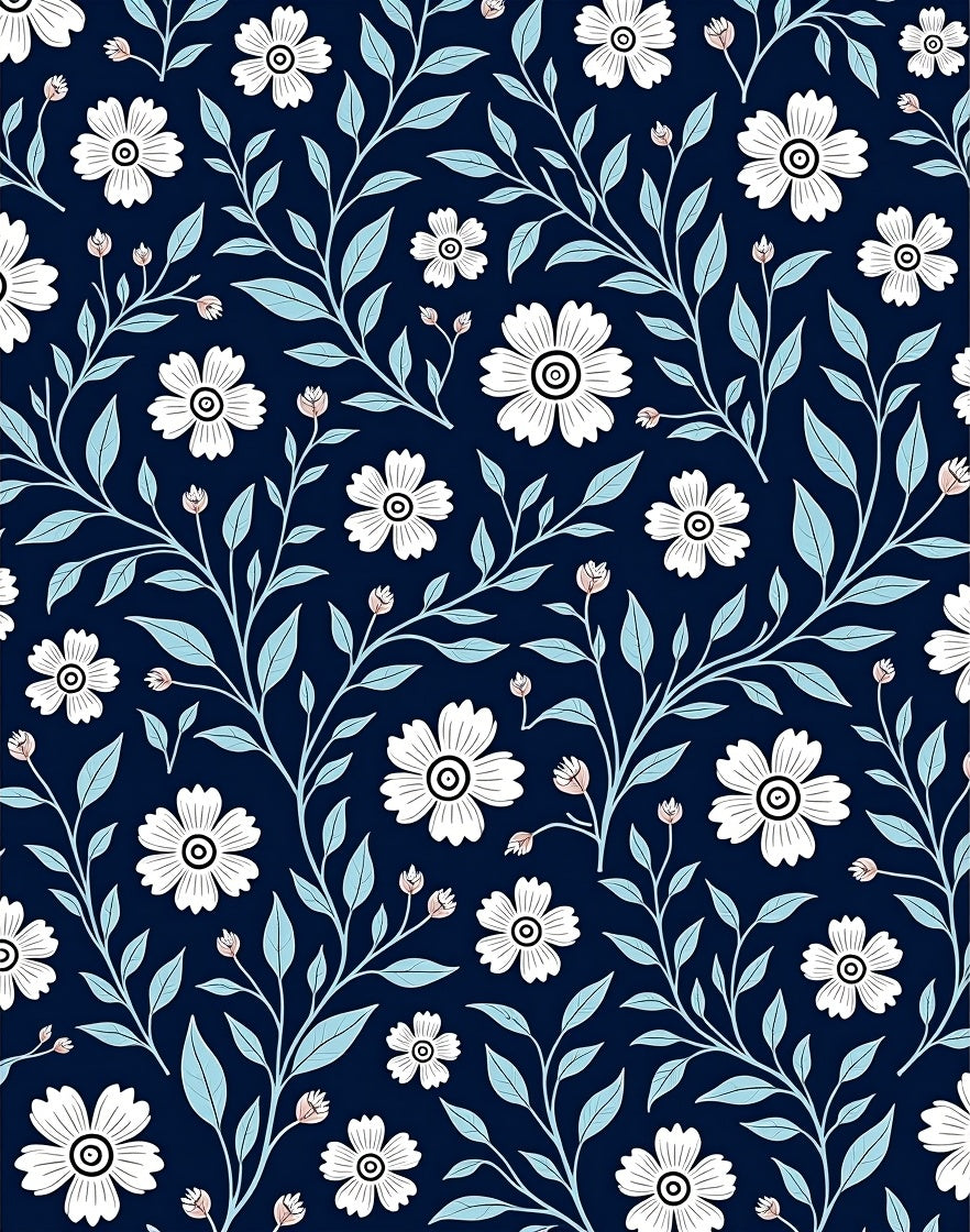 Classic Floral Pattern on Navy Rug