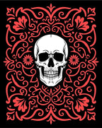 Crimson Skull Rococo Scrollwork Rug
