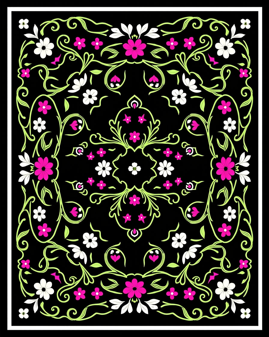 Vibrant Floral Vines Pattern Rug