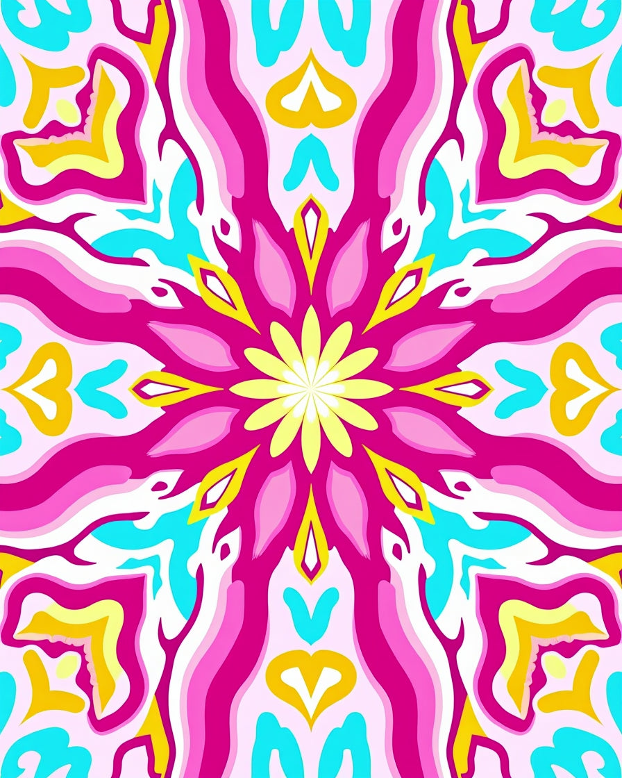 Vibrant Floral Kaleidoscopic Pattern Rug
