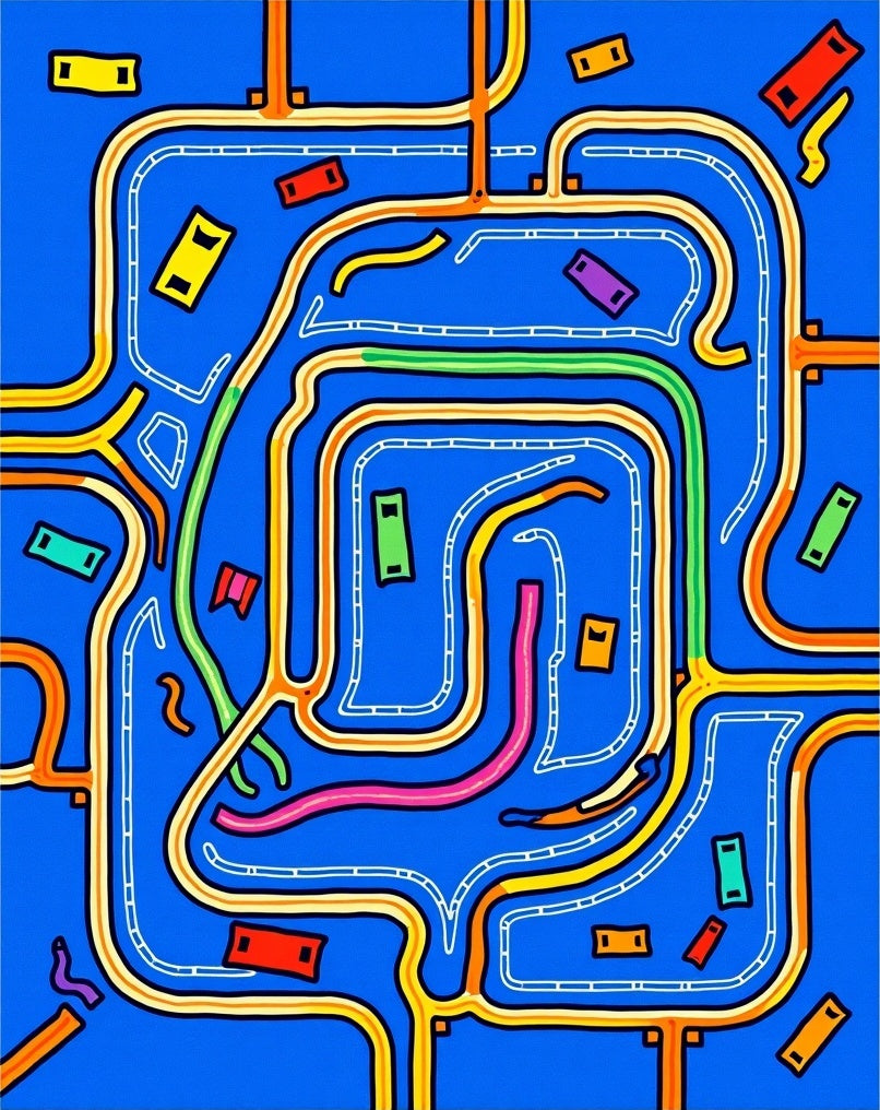 Vibrant Blue Maze Cars Rug