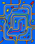 Vibrant Blue Maze Cars Rug