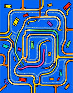 Vibrant Blue Maze Cars Rug
