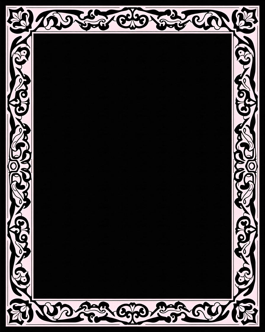 Elegant Black White Floral Border Design Rug