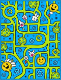 Whimsical Blue Green Smiley Face Garden Rug