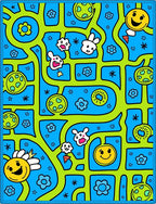 Whimsical Blue Green Smiley Face Garden Rug