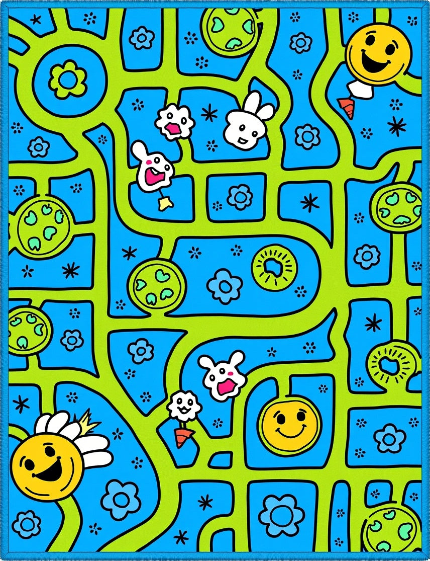 Whimsical Blue Green Smiley Face Garden Rug