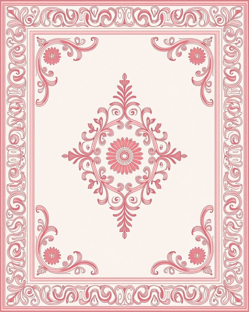 Pink Floral Scrollwork Decorative Rug