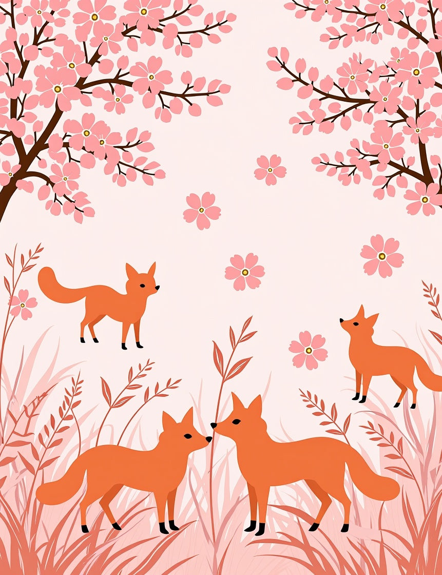 Whimsical Foxes Among Cherry Blossoms Rug