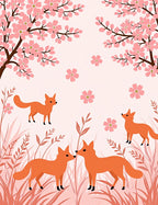 Whimsical Foxes Among Cherry Blossoms Rug