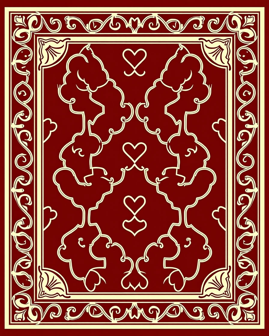 Regal Heart Motif Decorative Floral Rug