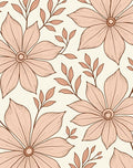 Soft Peach Floral Leaf Pattern Rug